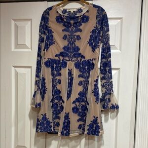 For Love And Lemons Blue Floral Long Sleeve Dress